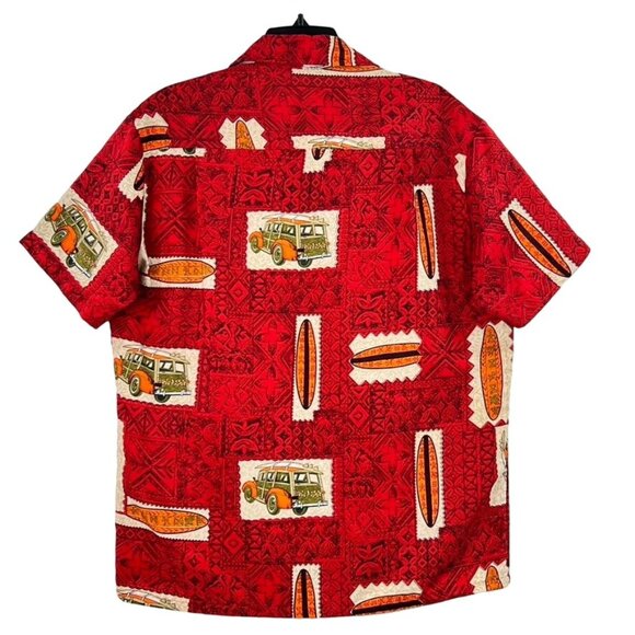 Vintage Roundy Bays Surf Hawaiian Shirt Size M Woody Print Red Beach - Picture 2 of 11